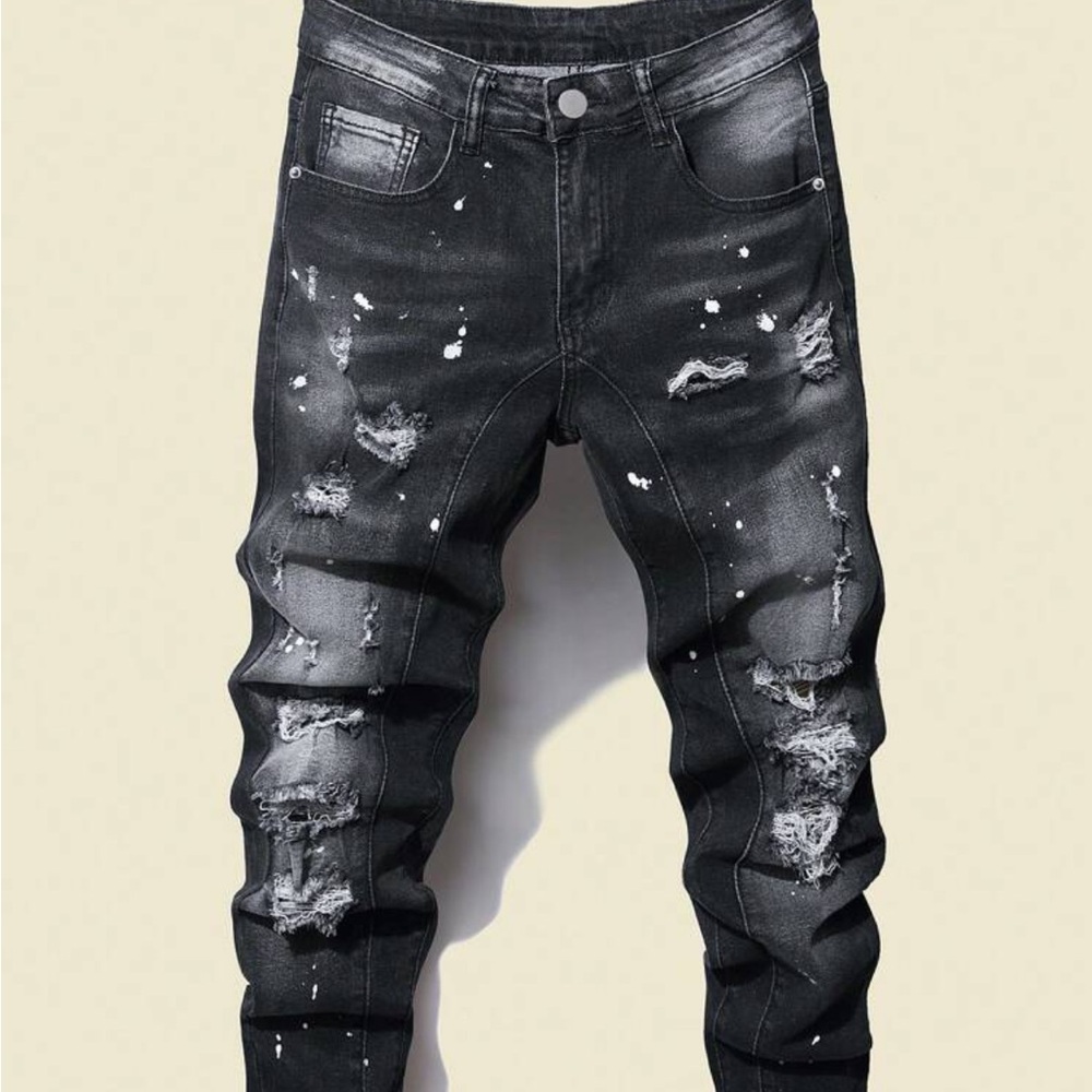 Manfinity Homme Men's Plus Size Distressed Denim Jeans With Washed Effect Slim